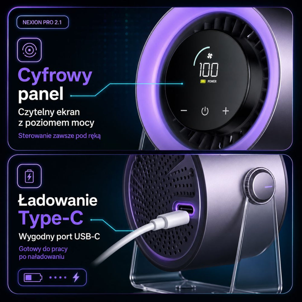 NEXION PRO 2.1 cyfrowy panel i ładowanie Type-C